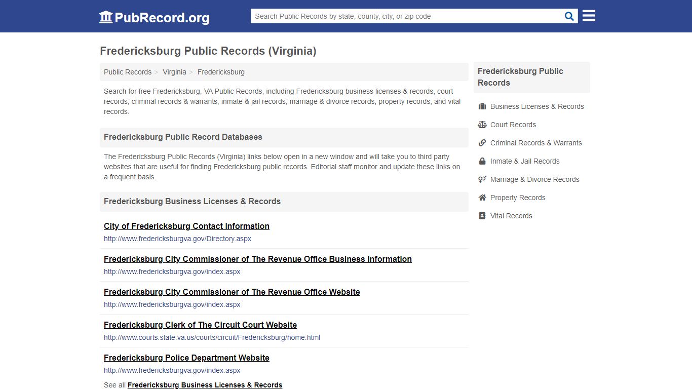 Free Fredericksburg Public Records (Virginia Public Records)